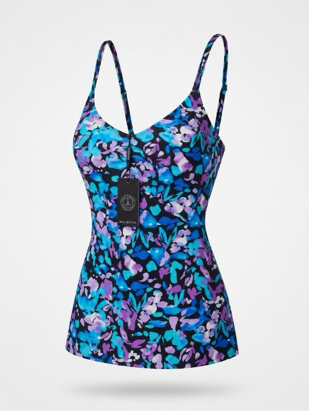 RELLECIGA Blue & Purple Floral V-Neck Spaghetti Strap Tankini